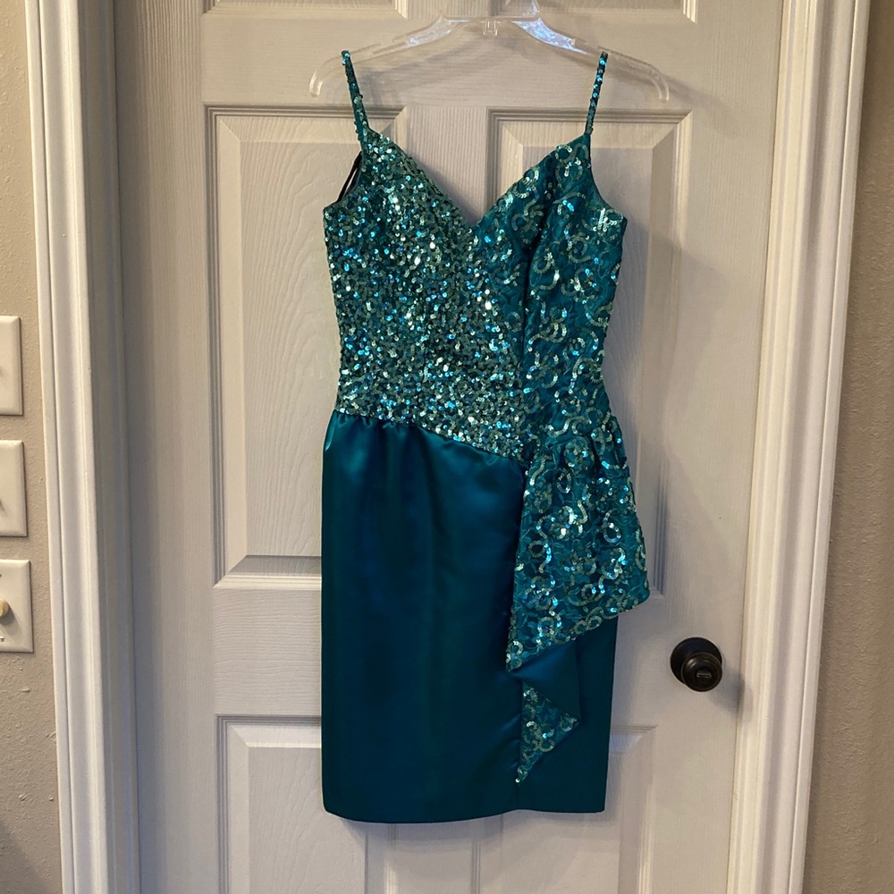 Stunning Teal Asymmetrical Sequin Dress